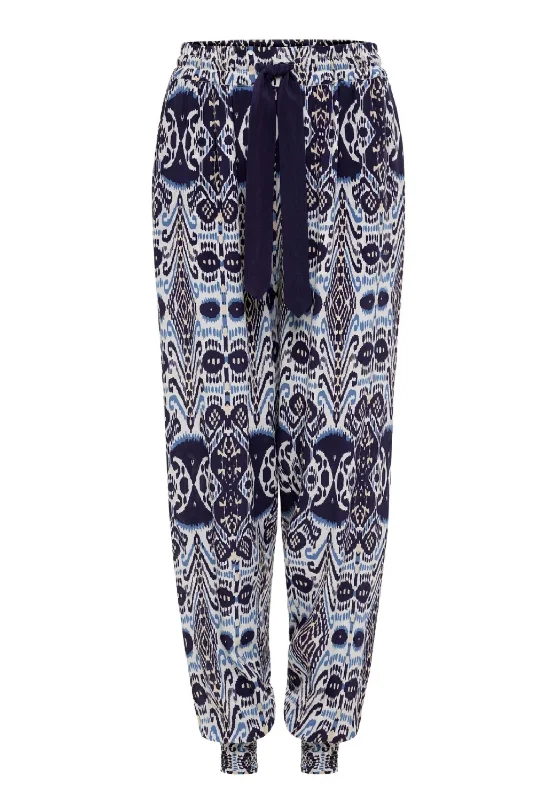 red high waisted pants elegant -Women's Genie Pants In Ikat Blue