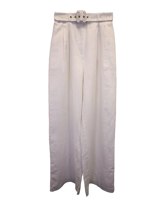 red slim fit pants bold -Zimmermann Wavelength Belted Wide-Leg Pants in White Linen