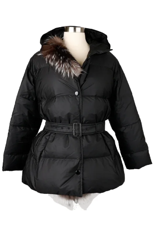 sweatshirts with ribbed cuffs -Half Fur Puffer Jacket