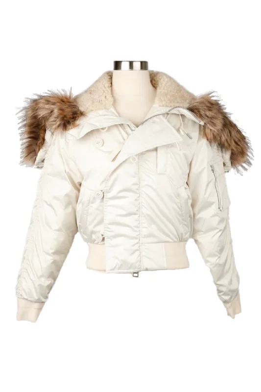 sweatshirts for casual chic -Bomber Jacket With Fur Hood