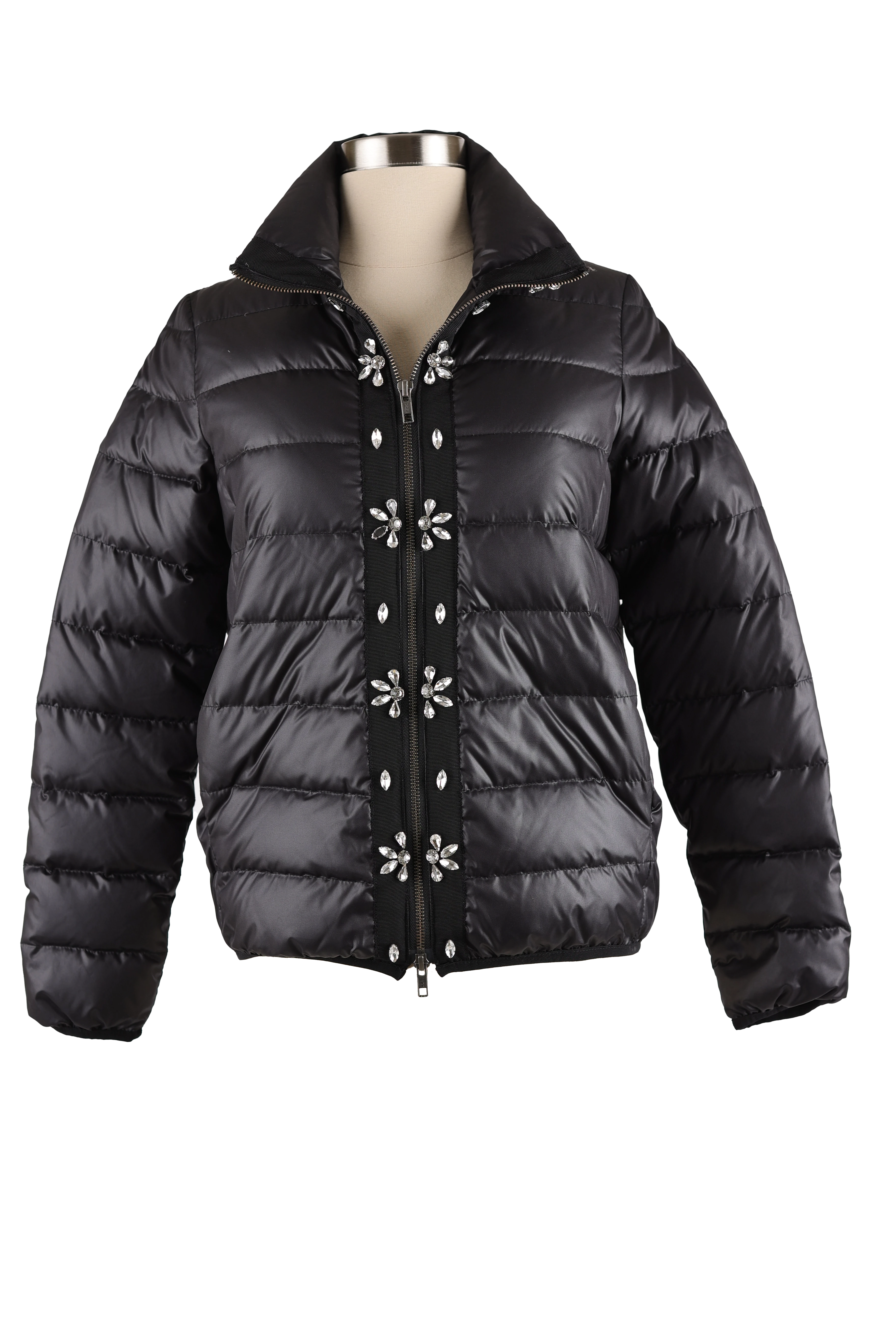 sweatshirts with deep hem -Quilted Down Jacket - Rhinestone