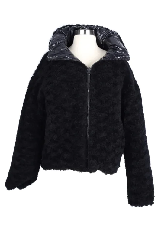 sweatshirts with ribbed front -Reversible Fur/Poly Down Puffer Jacket